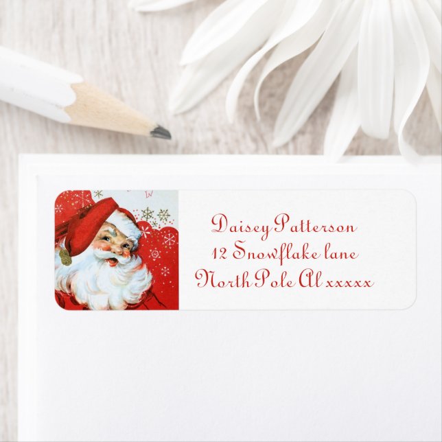 Étiquette Noël vintage rétro Père Noël (En situation)
