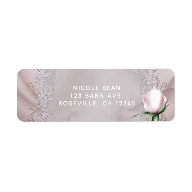 Étiquette Nœud en satin rose et rose romantique pour mariage (Devant)