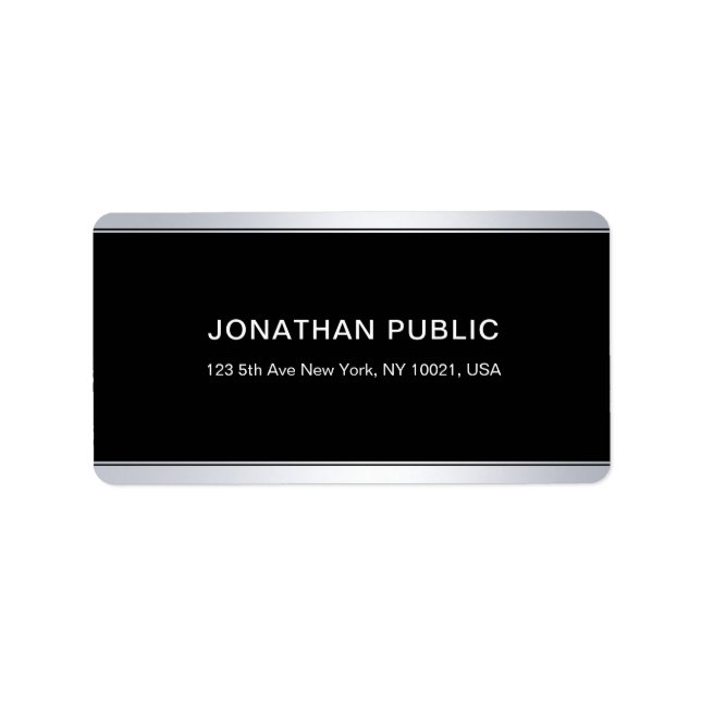 Étiquette Noir Argent Élégant Simple Moderne Chic Modèle (Devant)