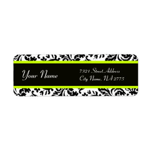 ÉTIQUETTE NOIR BLANC ART VERT NOUVEAU DAMASK