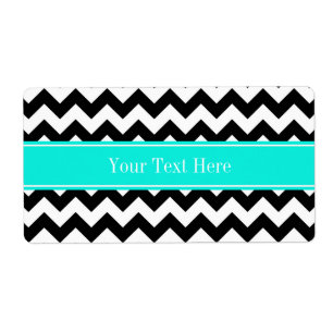 Étiquette Noir Blanc Chevron Zig Zag Brt Aqua Nom Monogramme