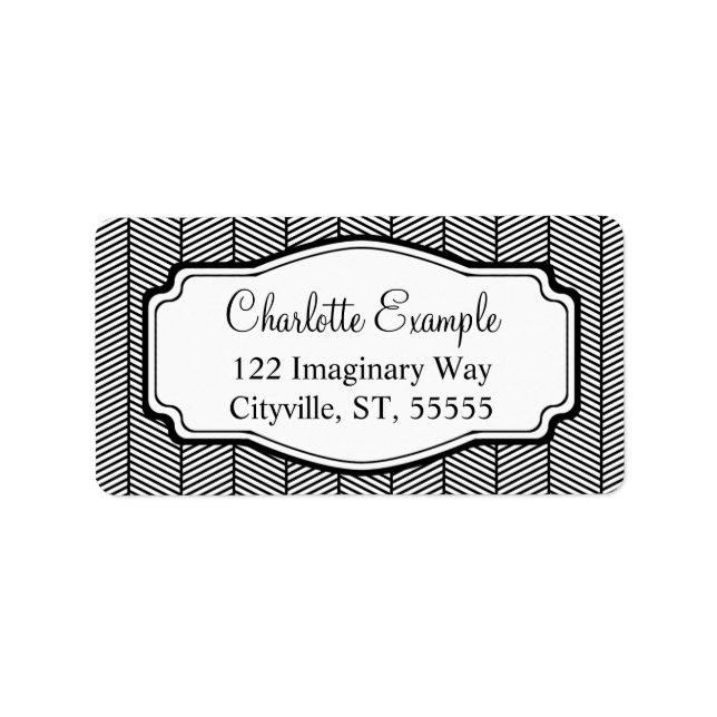 Étiquette Noir Blanc Herringbone Classique Personnalisé (Devant)