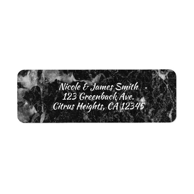 Étiquette Noir blanc & Marbre d'argent Mariage de verre mode (Devant)