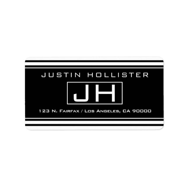 Étiquette Noir & blanc rayé moderne (Devant)