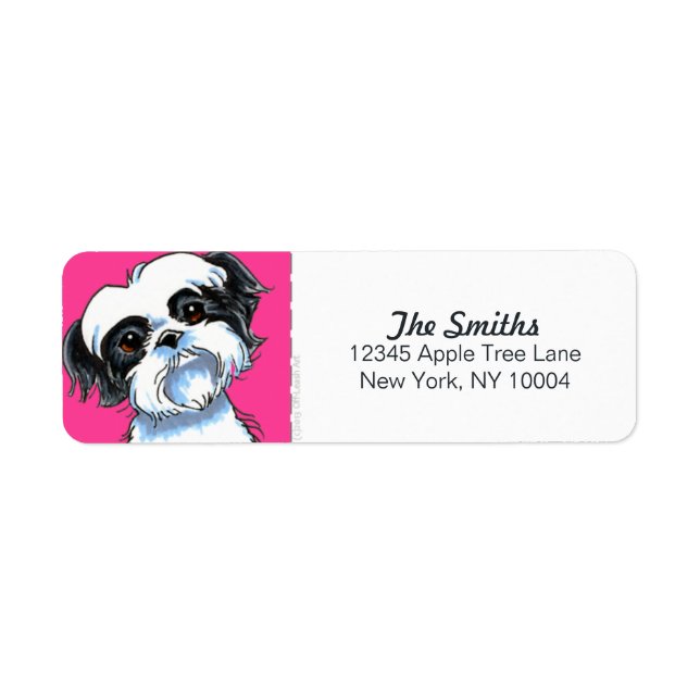 Étiquette Noir Blanc Shih Tzu Hot Pink Block (Devant)