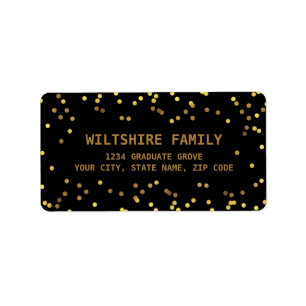 Étiquette Noir de confettis de feuille d'or de Faux