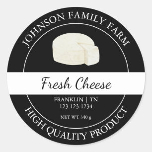 Étiquette noir de fromage frais de ferme