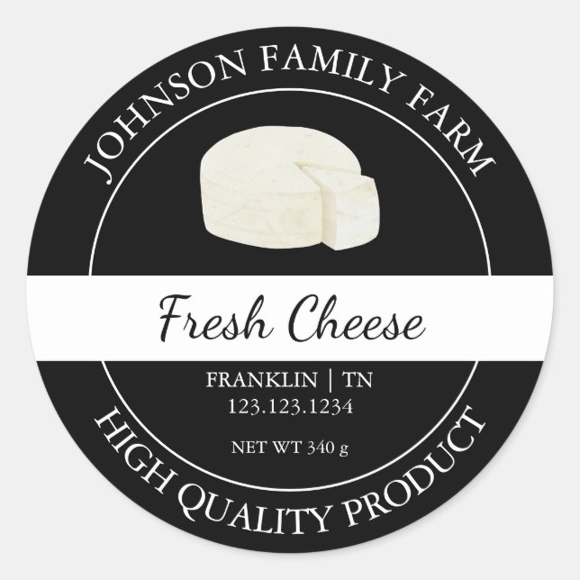 Étiquette noir de fromage frais de ferme (Devant)