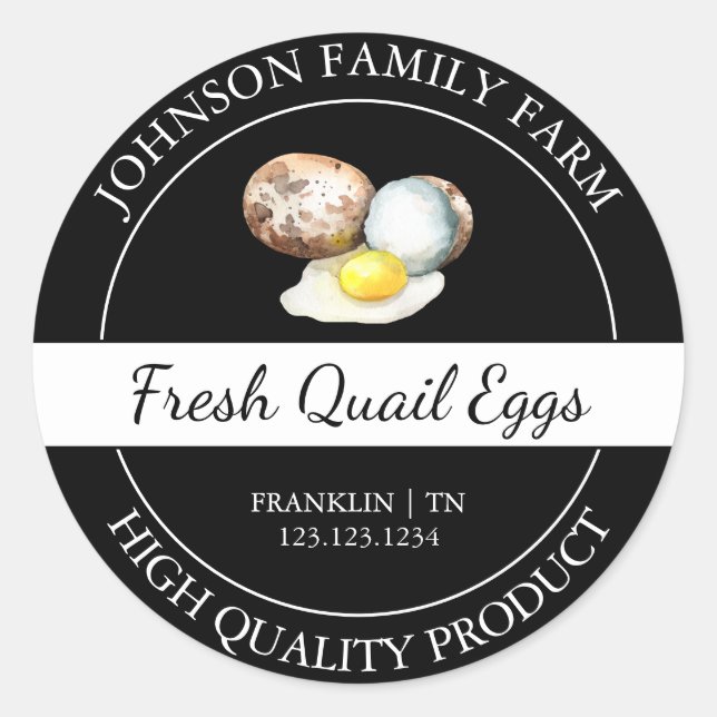 Étiquette noir d'oeuf de caille frais de ferme (Devant)