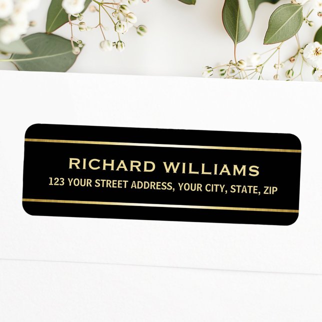 Étiquette Noir élégant avec bordures de dégradé or (Elegant black with gold gradient borders label)