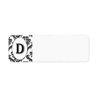 Étiquette Noir et blanc Damas initial