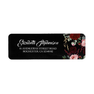 Étiquette Noir et chic moderne floral rouge de Bourgogne