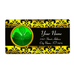 ÉTIQUETTE NOIR ET OR DAMASK, SHAMROCK VERT