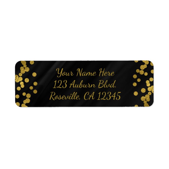 Étiquette Noir & Faux Gold Foil Glamor Dots Moderne (Devant)