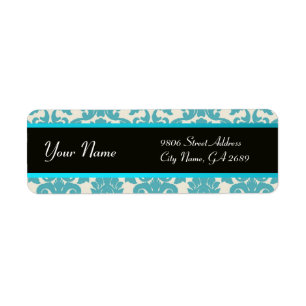 ÉTIQUETTE NOIR JAUNE AQUA BLEU TURQUOISE DAMASK