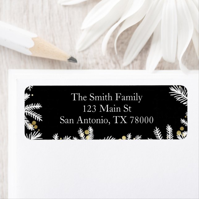 Étiquette Noir moderne et or Noël Adresse de retour (En situation)