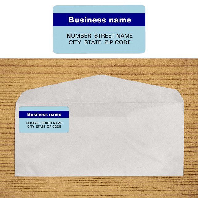 Étiquette Nom commercial en surbrillance sur l'adresse bleu  (Light blue address label with your highlighted brand name)