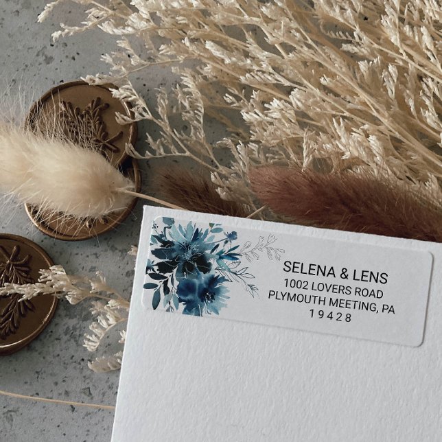 Étiquette Nom de l'adresse de retour bleu floral de la marin (Créateur téléchargé)