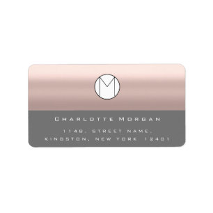 Étiquette Nom de l'adresse du monogramme Rose gris minimal R