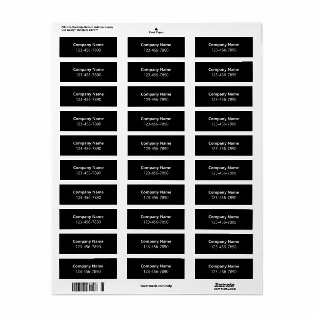 Étiquette Nom de l'entreprise Numéro de téléphone Noir Blanc (Feuille entière)