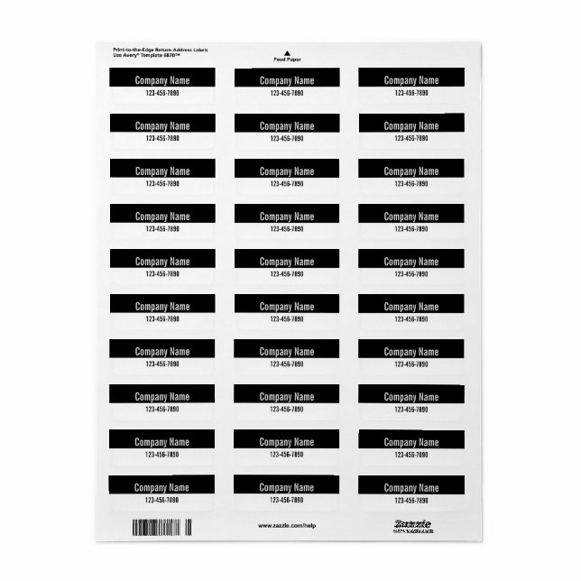 Étiquette Nom de l'entreprise Numéro de téléphone Noir et Bl (Feuille entière)