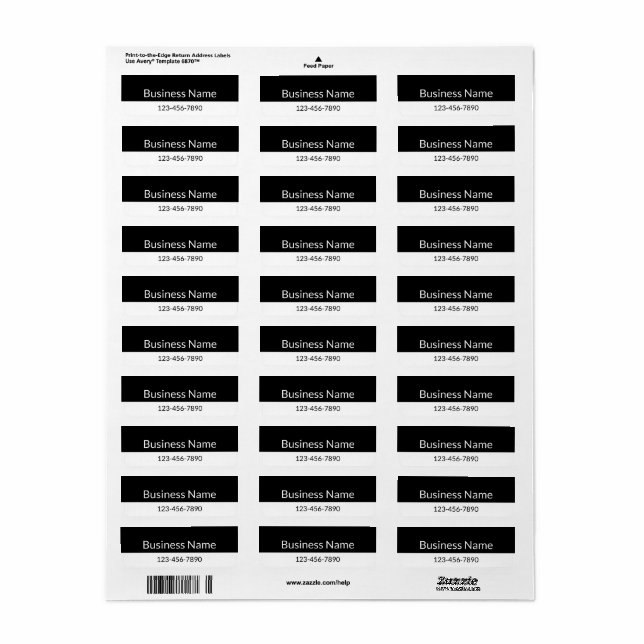 Étiquette Nom de l'entreprise Numéro de téléphone Noir et Bl (Feuille entière)