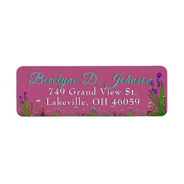 Étiquette Nom de script Bordure de gazon et de fleurs sur fo (Devant)