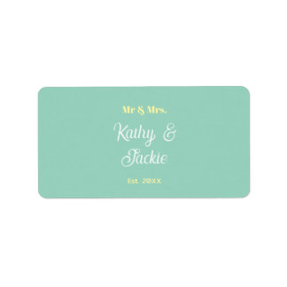 Étiquette nom du couple mr & mrs vert pastel mariage 20XX