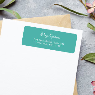 Étiquette NOM DU MONOGRAMME DE SIGNATURE MINIMALE BLEU turqu