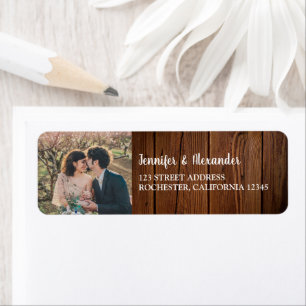 Étiquette Nom du monogramme du couple de bois rustique