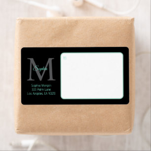 Étiquette Nom du script Grand Monogramme, Livraison Turquois