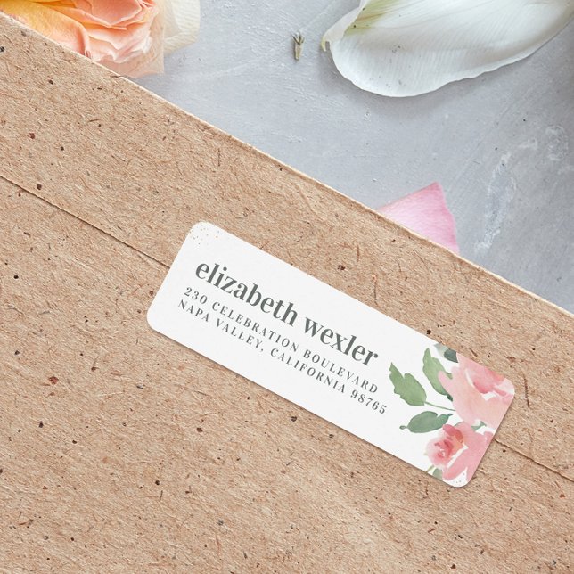 Étiquette Nom en minuscules gras Aquarelle Rose et Parties s (Return Address Label Mock-up)