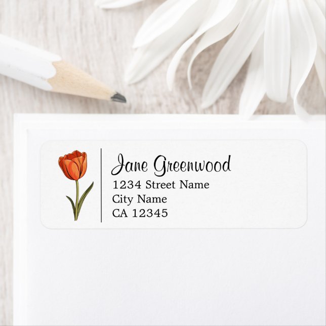 Étiquette Nom Et Adresse De La Tulipe Orange (En situation)