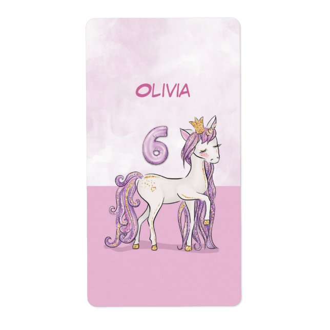 Étiquette Nom personnalisé 6e anniversaire Cheval rose avec  (Devant)