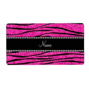 Étiquette Nom personnalisé neon parties scintillant rose cha
