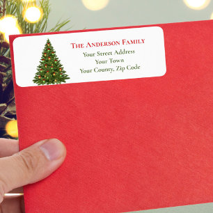 Étiquette Nom traditionnel de Noël vert Fir Tree Red Bows