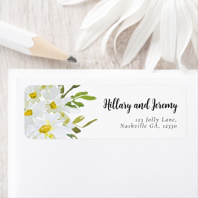 Étiquette Nom White Daisy Baby shower Adresse de retour (En situation)