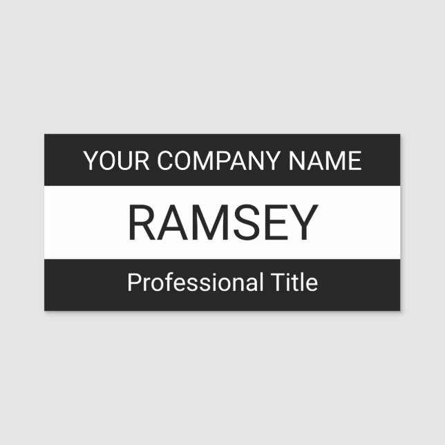 Étiquette nominative noire de 3 pouces avec épingl (Devant)