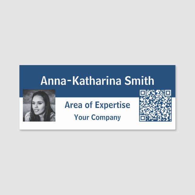 Étiquette nominative QR-code Image Classique Bleu  (Devant)