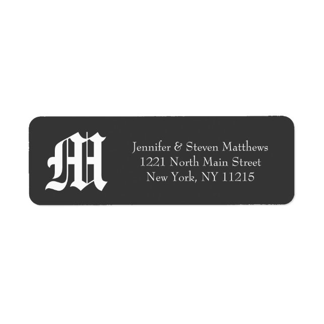 Étiquette Noms de monogrammes noirs et blancs victoriens (Devant)