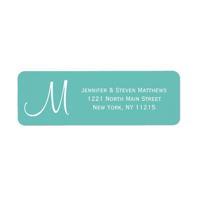 Étiquette Noms Turquoises et blancs de monogrammes modernes (Devant)