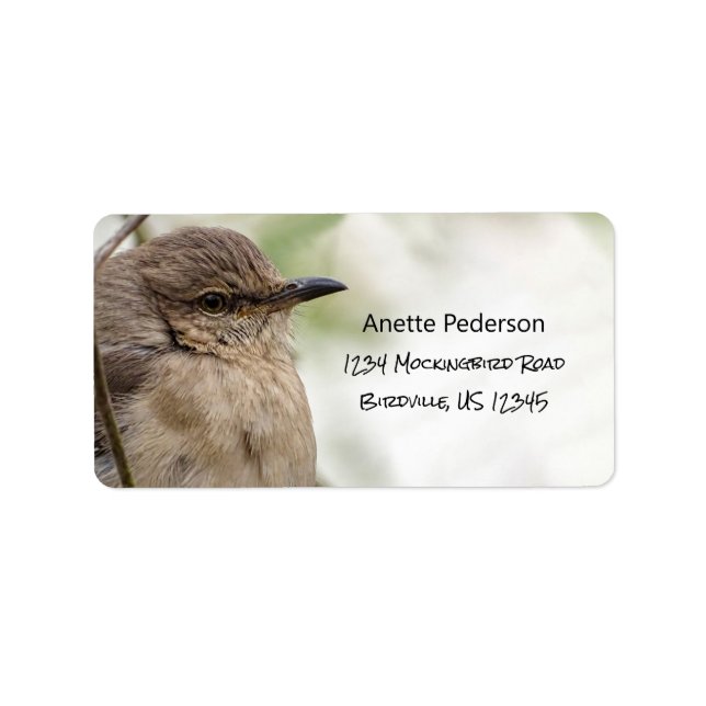 Étiquette Northern Mockingbird Portrait Bird Adresse photo (Devant)