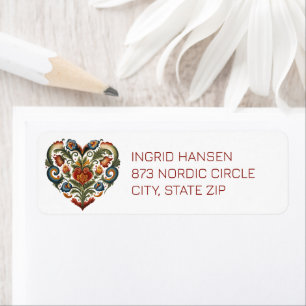 Étiquette Norvégien Rosemaling Folk Art Heart