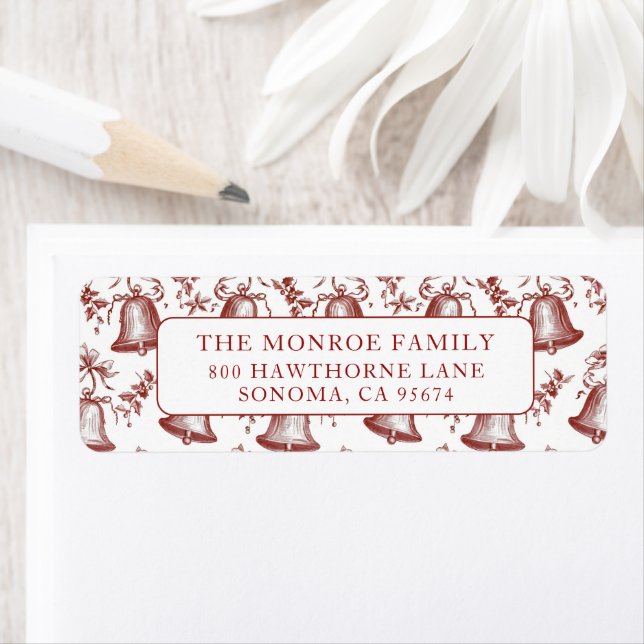 Étiquette Nostalgic Vintage Red Christmas Bells (En situation)