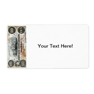 Étiquette Note de dix dollars de 1860 en Caroline du Sud