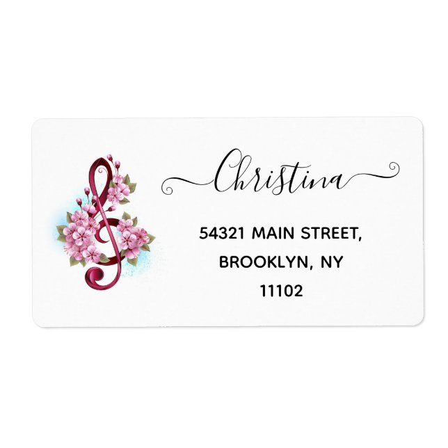 Étiquette Notes de clef musicale en treble avec des fleurs S (Devant)