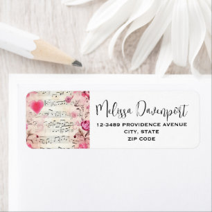 Étiquette Notes musicales et design Vintage Rose