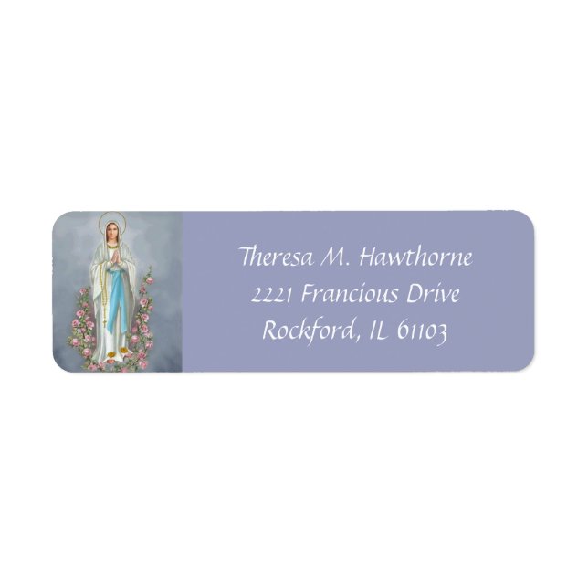 Étiquette Notre-Dame de Lourdes Rosaire Vierge Marie Rose (Devant)