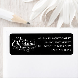 Étiquette Notre Premier Noël Ensemble Adresse Script Blanc