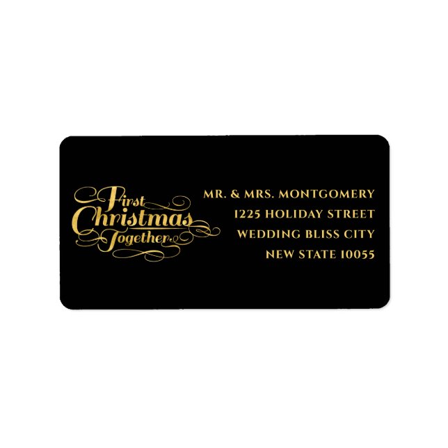 Étiquette Notre premier Noël Ensemble Golden Script Adresse (Devant)